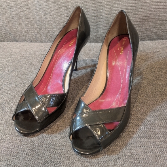 kate spade Shoes - Kate Spade peep toe pumps dark green patent leather size 11